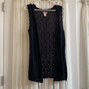 Black knit boho sweater vest